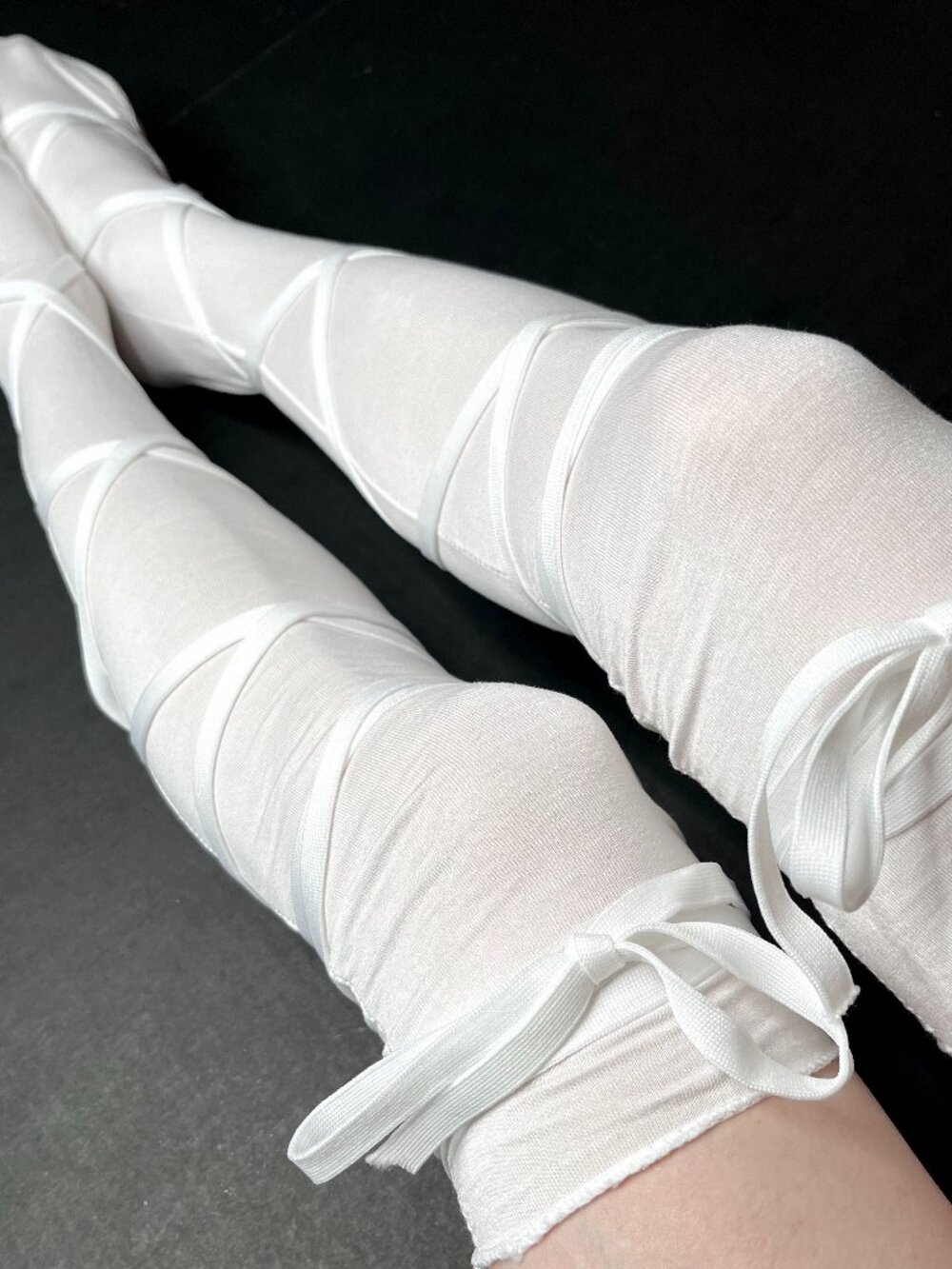 White Bandage Knee Socks OTK Mummy Costume Corset Lace Up Ballerina Halloween